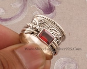 Red Garnet Solid 925 Sterling Silver Spinner Ring For Women, Handmade Silver Honey Bee Red Garnet Ring For Wedding Anniversary Gift