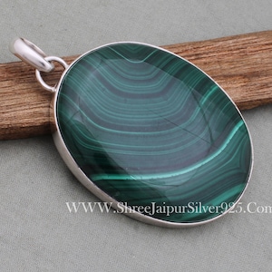 Malachite Gemstone Pendant, 925 Sterling Silver Pendant, Malachite Oval Pendant, Natural Stone Pendant, Handcrafted Pendant, Christmas Gift