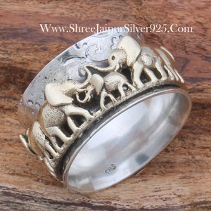 Elephant hammered Family Ring,Thumb Ring 925-Sterling Solid Silver Ring,Spinner Ring,Antique Silver Ring,Silver