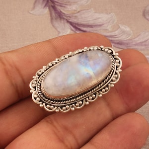 Echte maansteenring, regenboogmaansteen maansteen zilveren ring, handgemaakte maansteenring, bohoring, maansteenring, regenboogmaansteenring