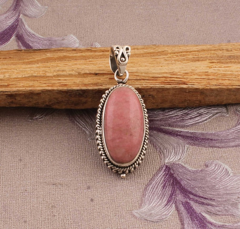 Top Quality Natural Thulite Gemstone Pendant 925-Sterling Silver Pendant,Antique Silver Pendant Oval Pendant,Wedding Gift Item Pendant