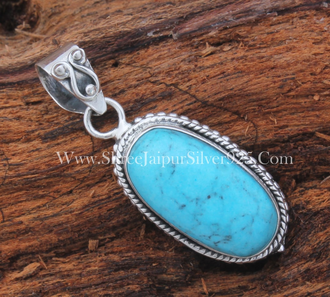 925 Sterling Silver Sleeping Beauty Turquoise Pendants for Oval