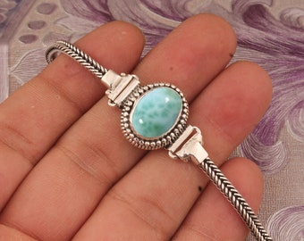 Larimar 925 Silver Bracelet: Dainty Gemstone Boho Jewelry