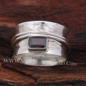 Fancy Hammered 925 Sterling Silver Natural Red Garnet Spinner Ring Designer Handmade Meditation Ring Boho Ring Present For Her Gift Idea