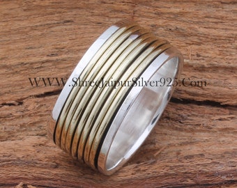 Solid 925 Sterling Silver Spinner Ring, Handmade Two Tone Meditation Rings, Boho Worry Rings, Thumb Ring, Gift For Women Etsy 2023