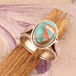 Oyster Turquoise Ring: Handmade 925 Sterling Silver Anniversary Ring