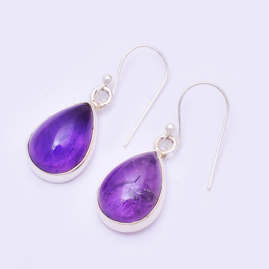 Simple Pear Shape Earring With Natural Amethyest Top Quality Gemstone ...