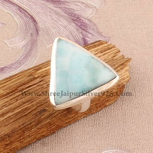 Natural Larimar 925 Sterling Silver Triangle Gemstone Ring For Women, Larimar Solid Silver Ring For Her Handmade Gemstone Ring For Gift Idea