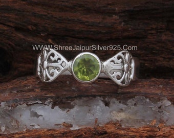 Peridot Sterling Silver Ring, Handmade August Birthstone Ring