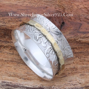 Bague toupie faite main en argent sterling : soulagement de l&#39;anxiété bicolore