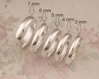 Sterling Silver Comfort Fit 3mm 4mm 5mm 6mm 7mm Wedding Band Promise, Half Dome Engagement Ring Thumb Toe Midi Minimalist Sizes 4-16
