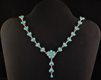 Handmade Sleeping Beauty Turquoise Necklace, 925 Sterling Silver, Pear Stone