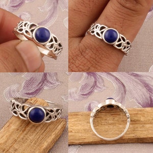 Natural Lapis Lazuli Silver Ring, 925 Sterling Silver Round Shape Gemstone Ring, Designer Filigree Silver Ring, Handcrafted Ring, Gift Idea