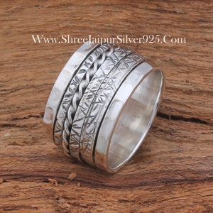 Sterling Silver Spinner Ring: Handcrafted Boho Textured Band