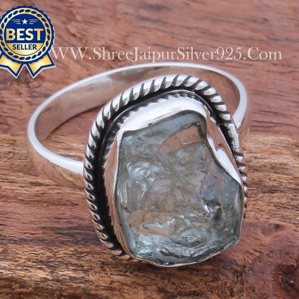 Top Quality Aquamarine Rough Gemstone Ring 925-Antique Silver Ring,Middle Finger Ring,Sterling Silver Rough Stone Ring One-Of-Kind-Pies