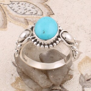 Solar Turquoise Top Quality Gemstone Ring Oval Cabochon Stone Boho Ring 925-Antique Silver Ring, Ring Finger Ring Etsy Cyber-2023Birthstone image 2