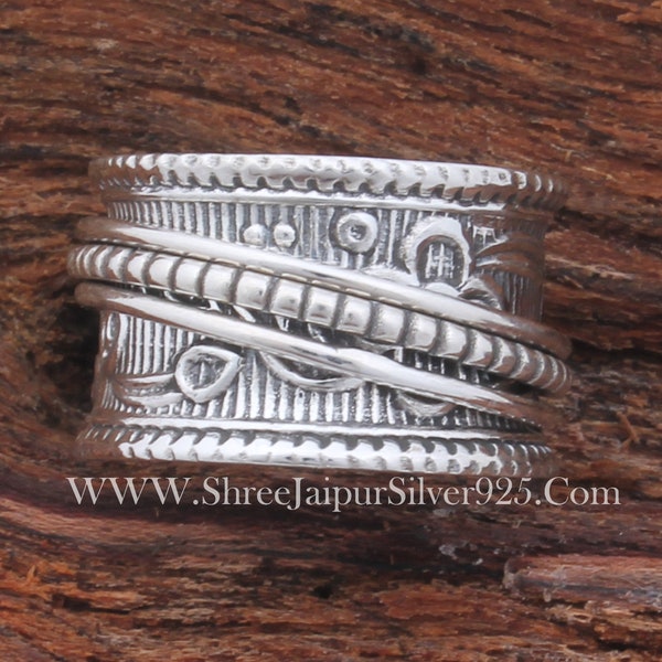 Silver Artisan Ring Thumb Finger Ring 925-Silver Sterling Ring Handmade Ring Spinner Ring( Meditation Ring) Boho Ring L#-282540-R