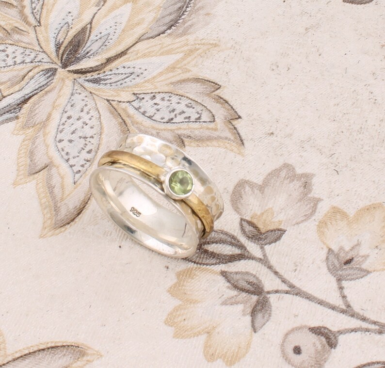 Best Gift Peridot Spinner Ring AAA+Natural Peridot Sterling Silver Unique Design Handmade Silver Spinner Ring Valentine Gift