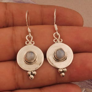 Charm Earring Silver,Solid Earring 925-Silver Sterling Earring Handmade Earring Blue Fire Stone AND Silver Color Earring (Simple Earring)