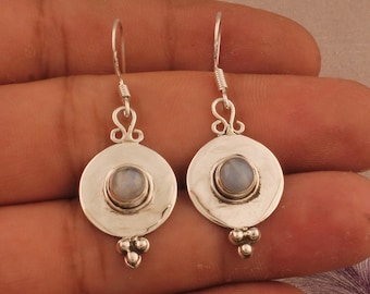 Charm Earring Silver,Solid Earring 925-Silver Sterling Earring Handmade Earring Blue Fire Stone AND Silver Color Earring (Simple Earring)