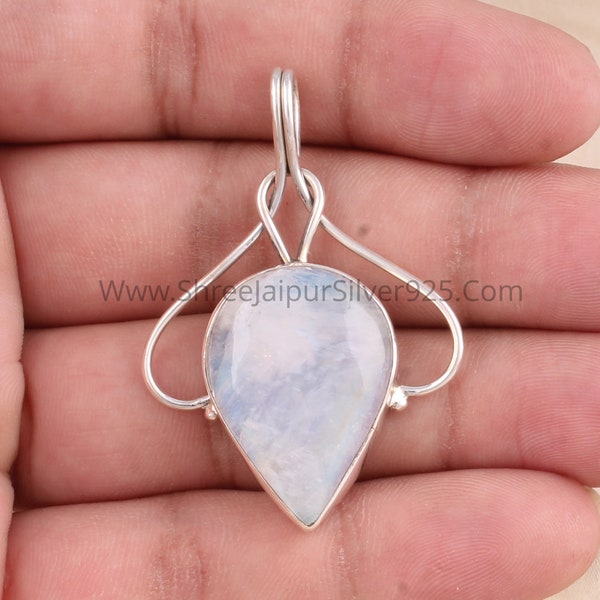 925 Sterling Silver Rainbow Moonstone Pendant, Designer Smooth Pear Gemstone  Pendant, Handmade Silver Pendant, Bridal Wedding Jewelry Gift.