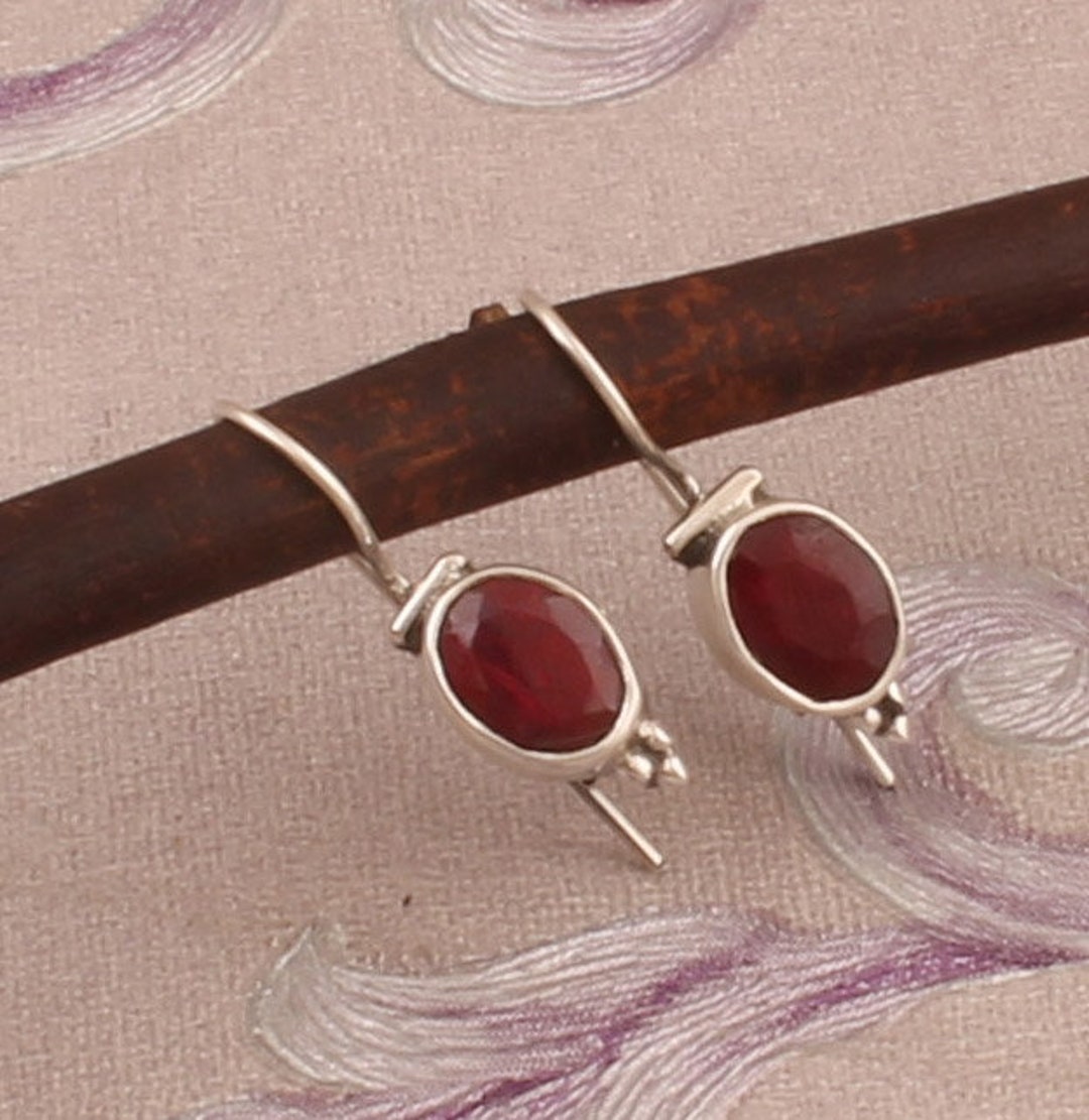 [haesool] 925Silver☆Natural Stone Ruby Earrings Natural Ruby Earrings, 925 Sterling Silver Earrings, Ruby