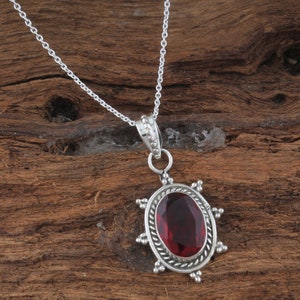 Red Garnet Gemstone Pendant 925 Sterling Silver Jewelry Pendant Red Garnet Jewelry Red Garnet Pendant Handmade  Anniversary Gift