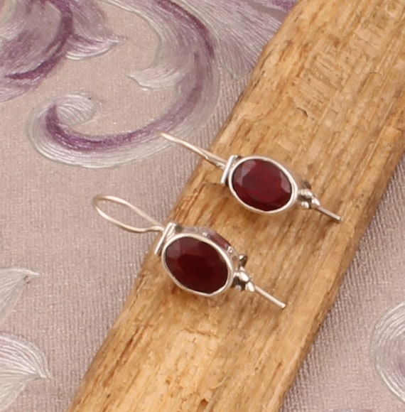 Natural Ruby Earrings, 925 Sterling Silver Earrings, Ruby