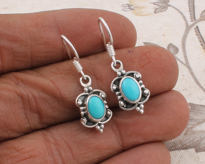 Natural Amazing Sleeping Beauty Turquoise AAA+Quality Gemstone Earring Cabochon Stone Boho Earring 925-Sterling Solid Silver Earring