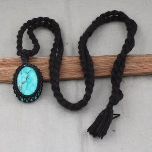 Tibetan Turquoise Macrame Pendant Necklace: Handmade Bohemian Jewelry