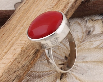 Amazing Coral Top Quality Gemstone Ring 925-Antique Silver Ring,Middle Finger Ring,Sterling Silver Ring,Wedding Ring,Gift Item RingCyber2023