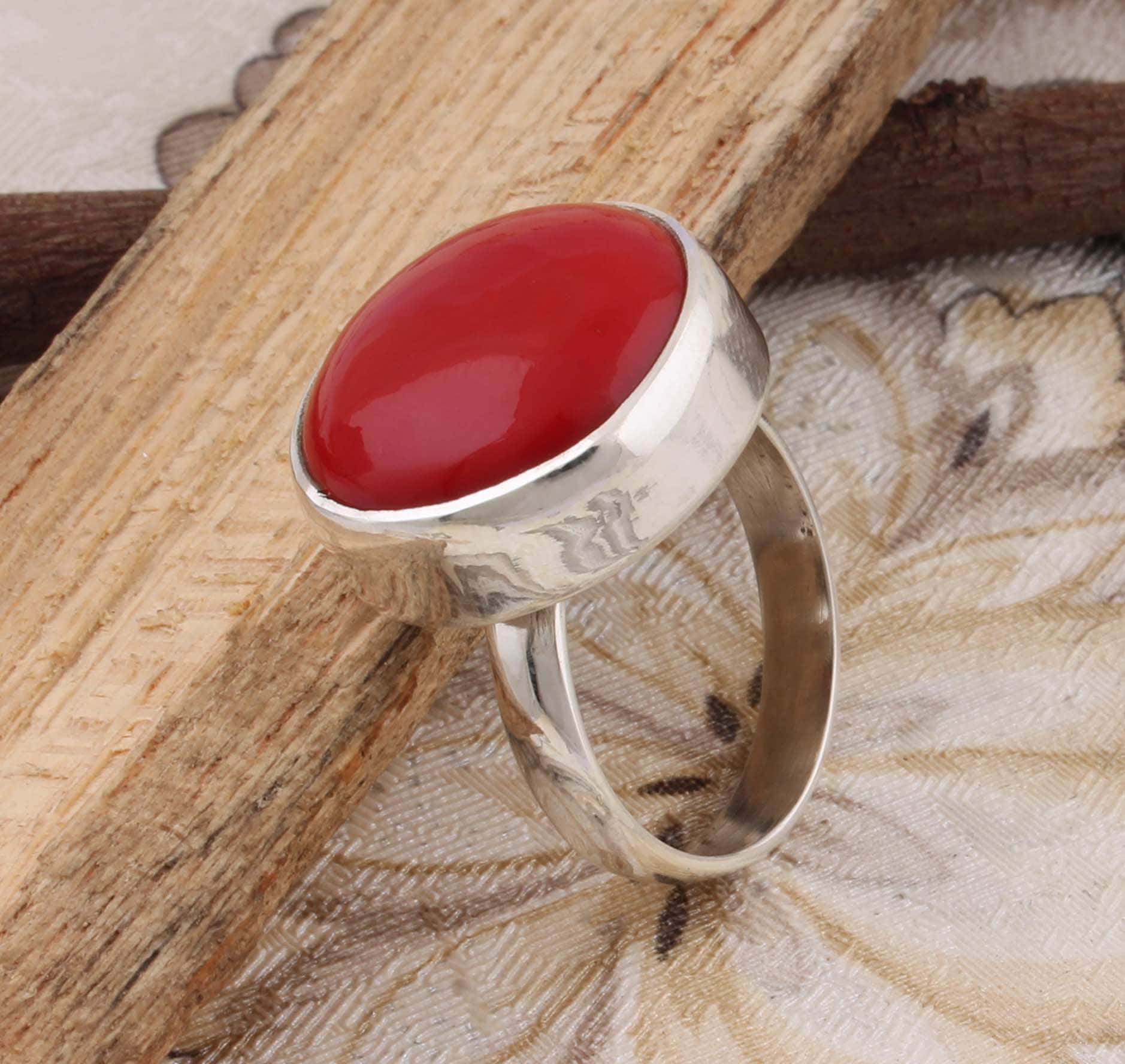 Amazing coral top quality gemstone ring 925-Antique image 0