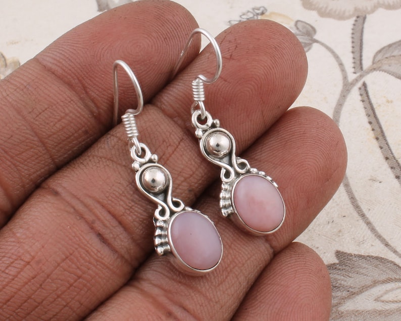 Real Pink Jade Top Quality Gemstone Handmade Earring Cabochon Stone Boho Earring 925-Antique Silver Earring Etsy Cyber Valentine/'s Day Gift