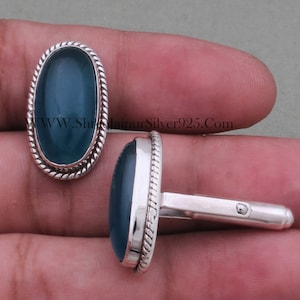 Handmade Sterling Silver Apatite Blue Jade Cuff Links: Groomsmen Gift