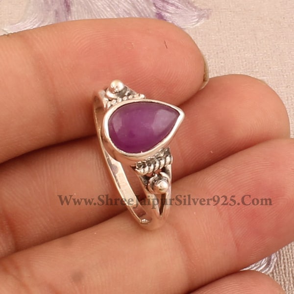 925 Sterling Silver Purple Jade Pear Shape Gemstone Ring For Women, Designer Handmade Jade Silver Ring For Mother Women Jewelry Gift For Her