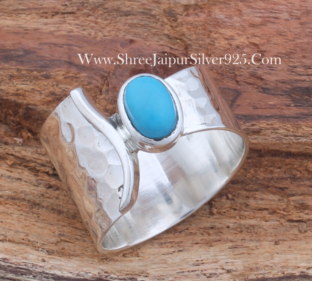 Handmade Turquoise Ring: Hammered Sterling Silver Band - Etsy