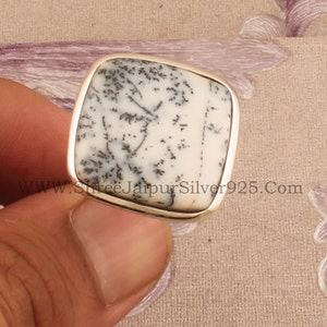 Natural Dendrite Opal Top Quality Gemstone Ring Square Cabochon Stone Ring 925-Antique Silver Ring Middle Finger Beautiful Ring Gift For Her