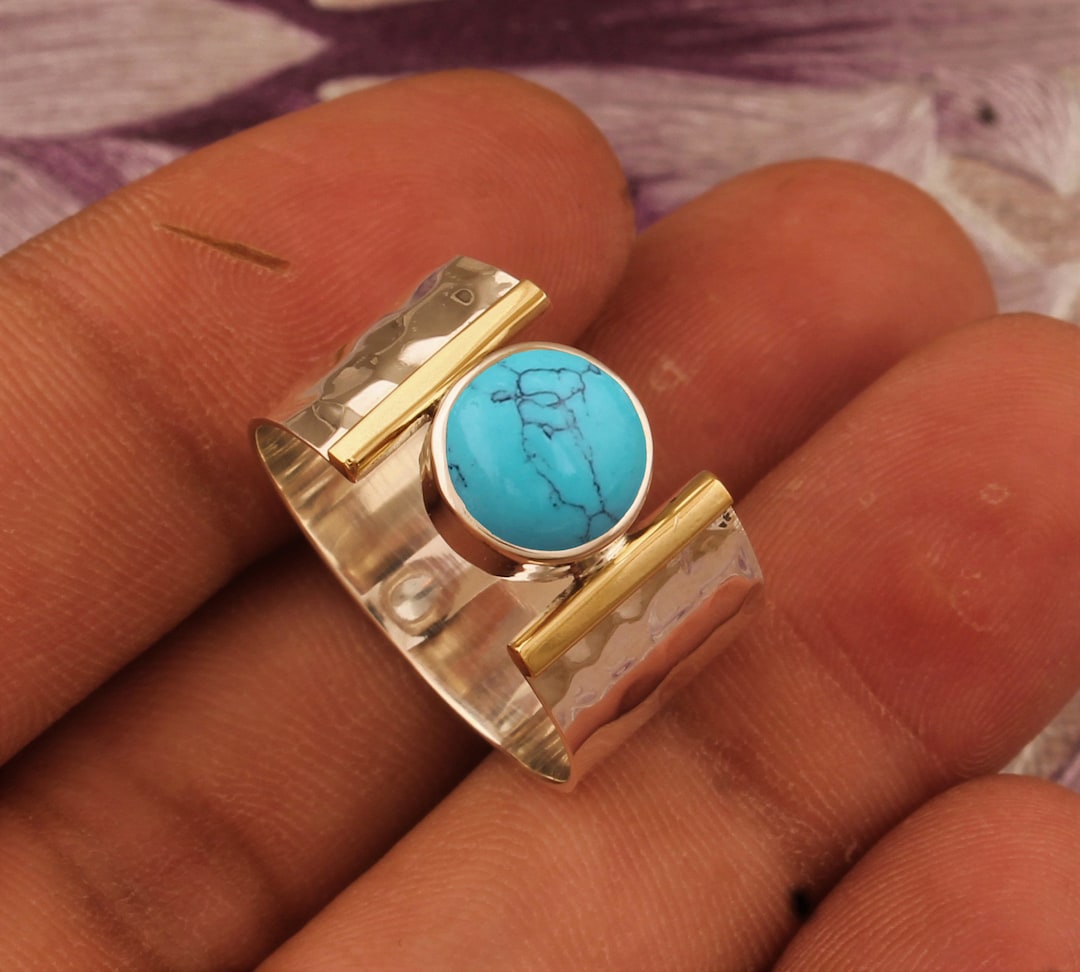 Handmade Turquoise Ring: Sterling Silver Band, Gemstone Jewelry - Etsy