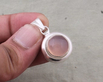 Rose Quartz Pendant: Round Sterling Silver Gemstone, Handcrafted