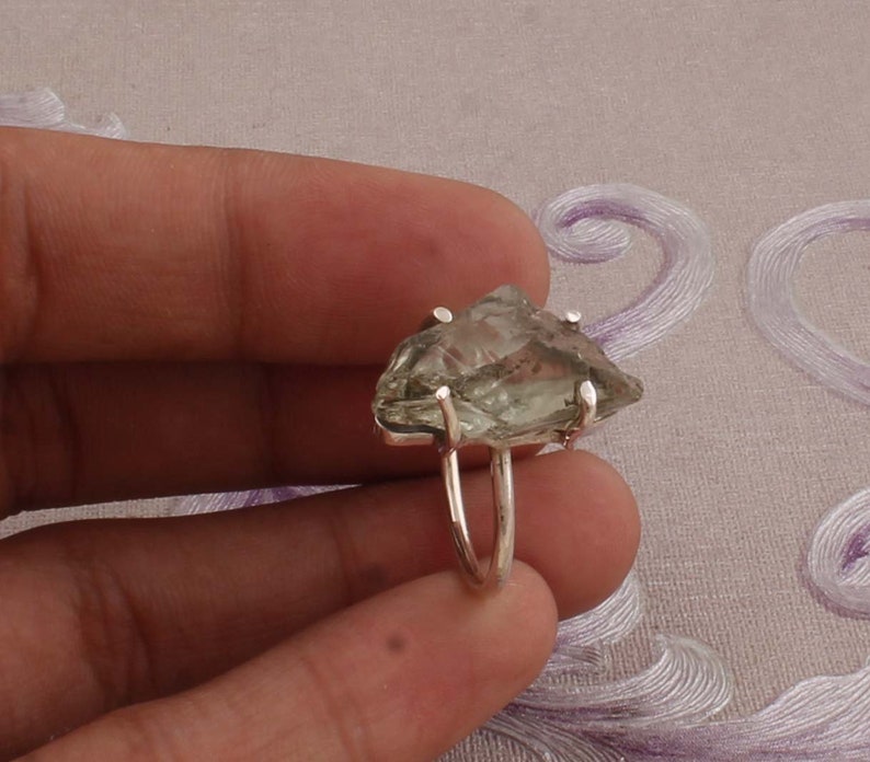 Raw Ring Amazing Green Amethyst Raw Gemstone Ring Ring 925-Sterling Solid Silver Ring,Antique Silver Ring,Index Finger Ring One-Of-Kind