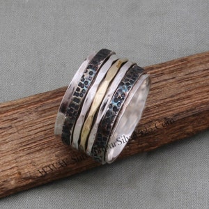 Three Tone Ring 925-Sterling Silver Ring,Spinner Ring,Antique Silver Ring,Brass With Copper With Silver Spinner Ring Thumb RingCyber2021 image 5