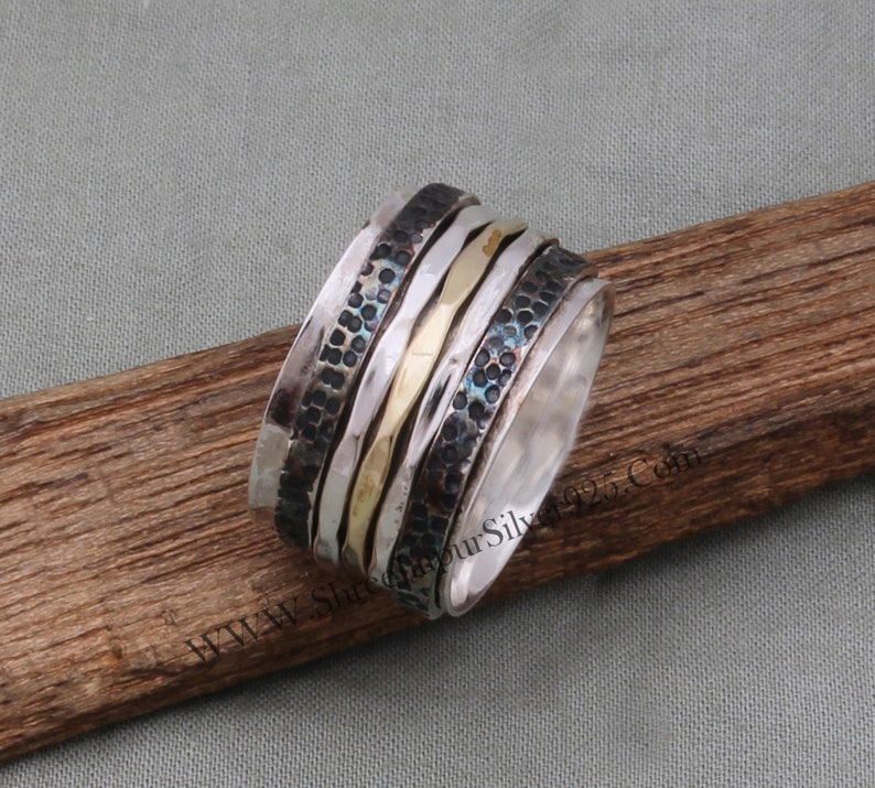 Three Tone Ring 925-Sterling Silver Ring,Spinner Ring,Antique Silver Ring,Brass With Copper With Silver Spinner Ring Thumb RingCyber2021 image 5