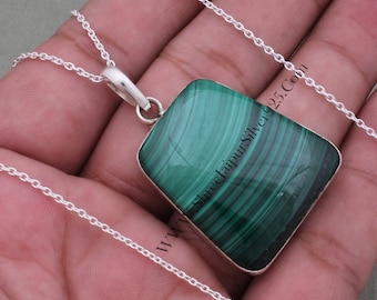 Handmade Malachite 925 Sterling Silver Pendant - Green Gemstone