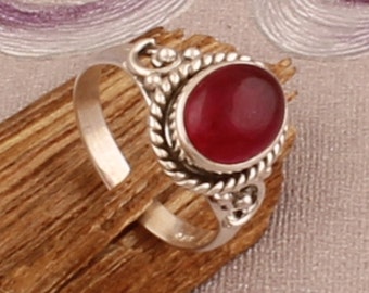 Handmade Sterling Silver Ruby Jade Ring: Oval Gemstone Jewelry