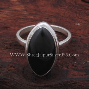 Black Onyx Silver Ring, 925 Sterling Silver Marquise Shape Gemstone Ring, Designer Stone Ring, Handcrafted Ring, Engagement Ring, Gift Idea