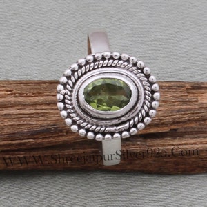 August Birthstone Solid 925 Sterling Silver Peridot Natural Gemstone Ring For Women, Handmade Solid Silver Ring For Anniversary Gifts Ring