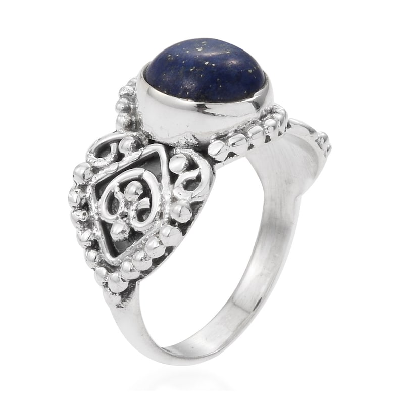 Natural Lapis AAA+Quality Gemstone Ring Round Stone Boho Ring 925-Sterling Solid Silver Ring,Middle Finger Ring Etsy Cyber Valentine/'s Day