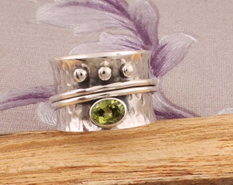 Peridot Top Quality Gemstone Ring 925-Sterling Silver Ring Spinner Ring.Antique Silver Ring Wedding Ring Thumb Ring Gift For Her