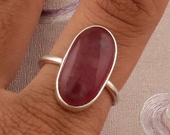 Ruby Jade 925 Sterling Silver Ring - Oval Gemstone Handmade Ring