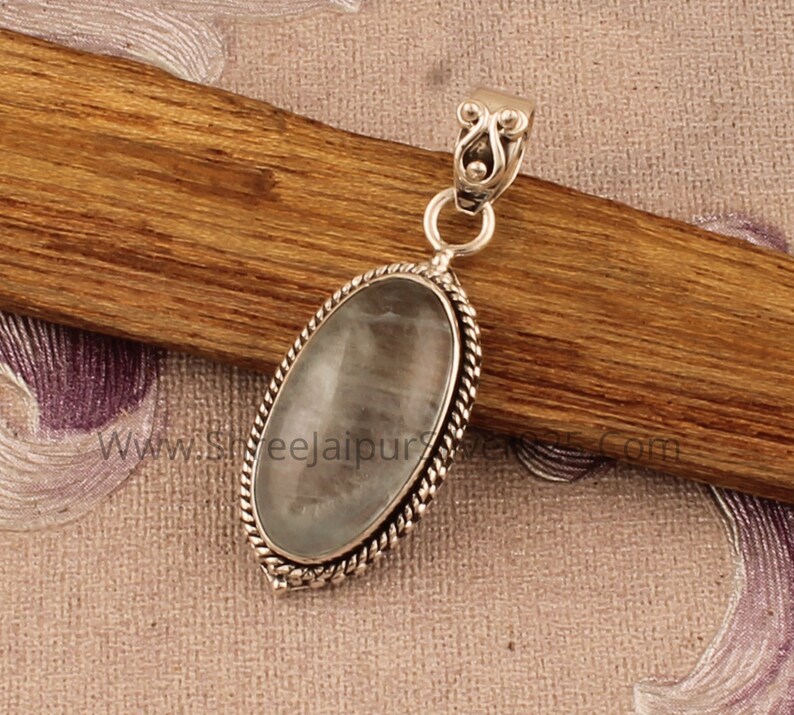 Solid 925 Sterling Silver Jewelry Natural Aquateen Gemstone Handmade Pendant